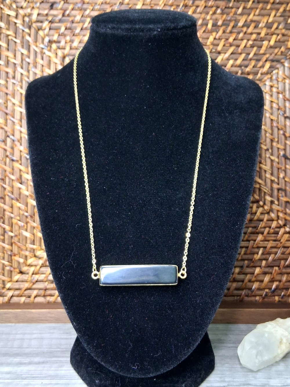 Gold Chain Necklace with Black Bar Pendant - Women's Fashion Jewelry